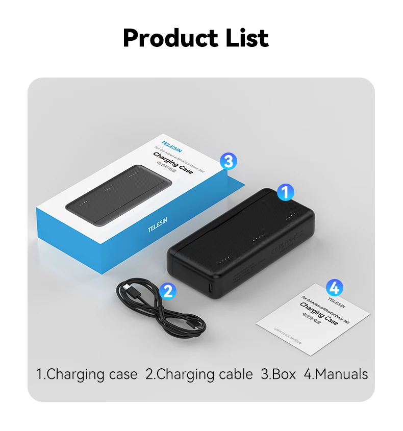 TELESIN 18W PD Fast Charger For DJI OSMO Action 6 5pro OSMO 360 TF Card 3 Slots Battery Pocket Charging Storage Box