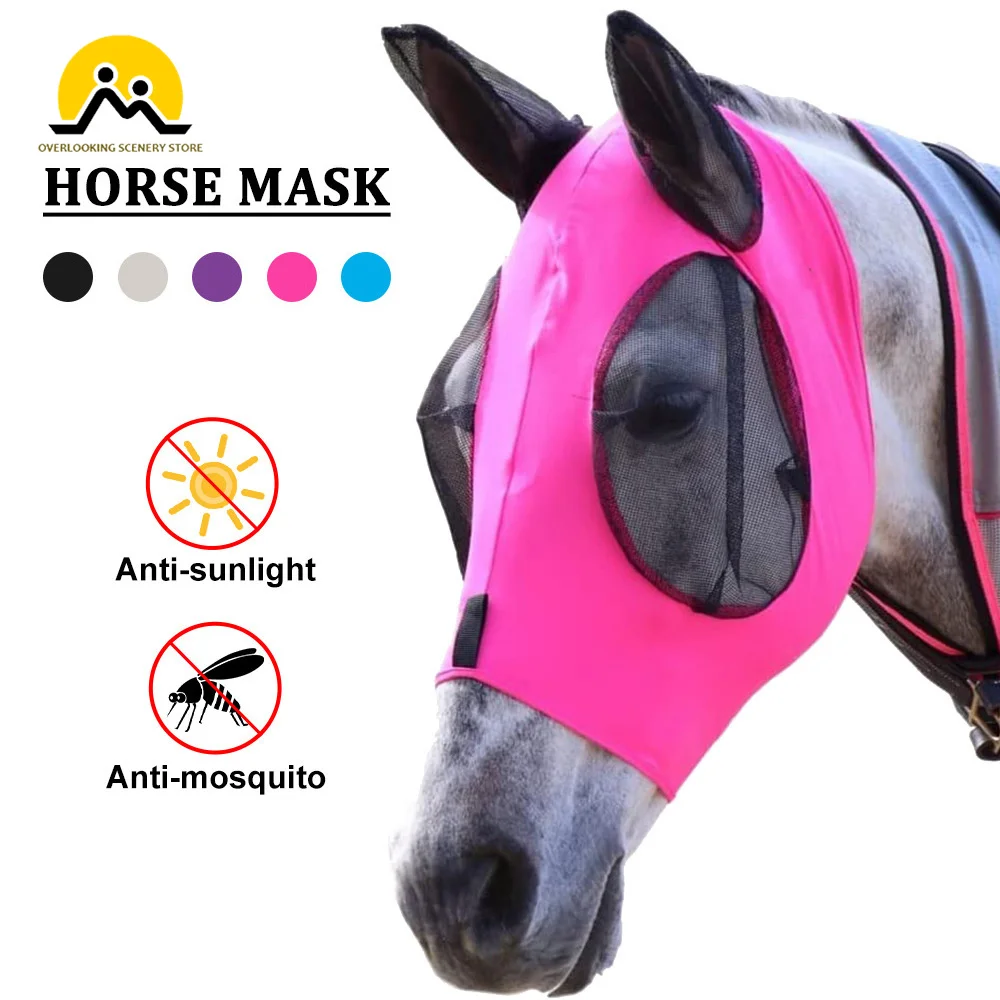 

1pc Anti-Fly Mesh Equine Mask Horse Mask Stretch Bug Eye Horse Fly Mask with Covered Ears Horse Fly Mask Long Nose with Ears