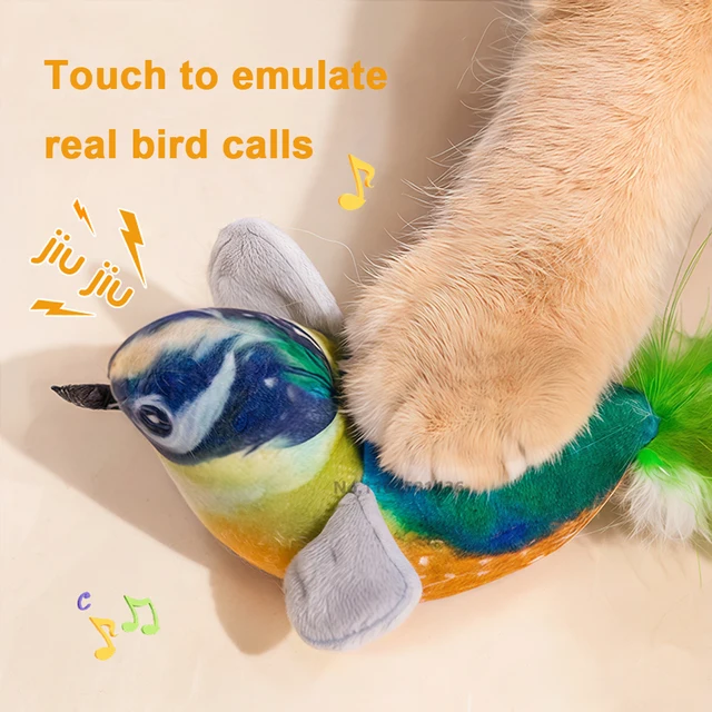 Pet Cat Toys Flying Bird Cat Toy Flapping Wings Sparrow Catnip Toys Vivid Chirping Simulation Bird Interactive Cat Toy 2