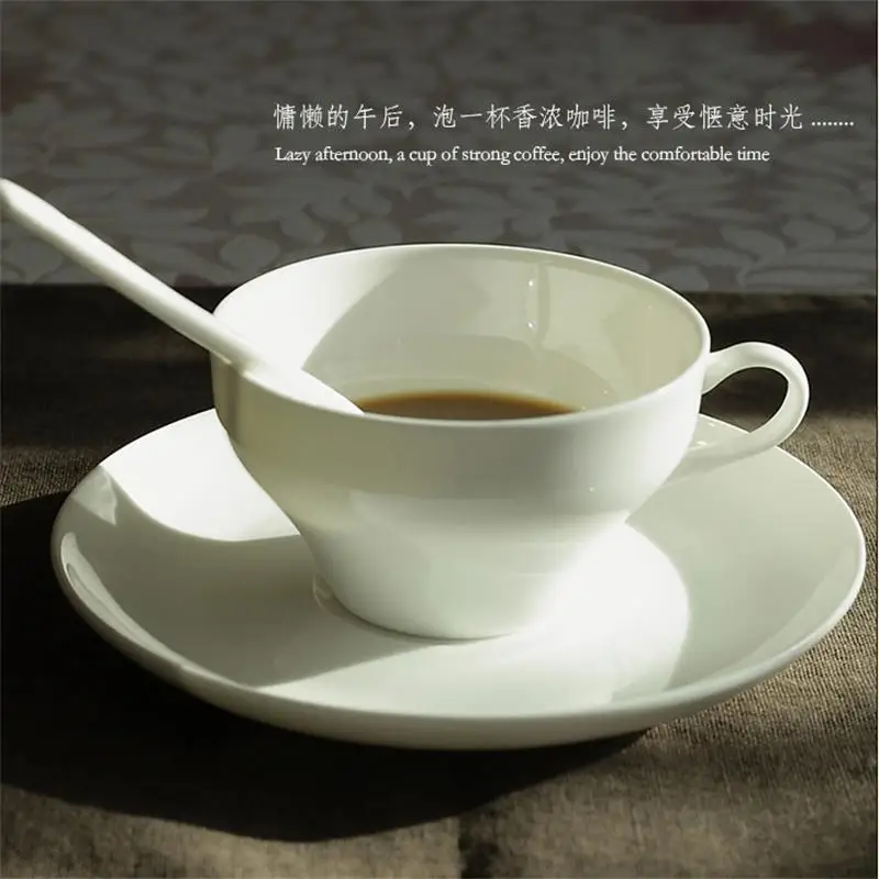 Description Picture 4 of item200ML, bone china tea cups and saucers set, ceramic plaine white tazas cafe tea cup, porcelain coffee cup saucer, breakfast cups