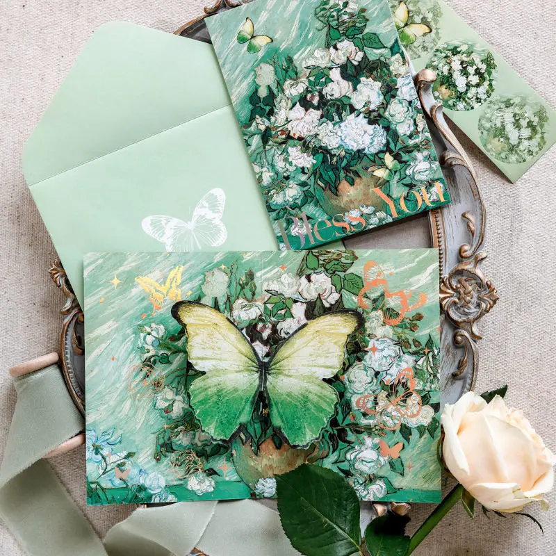 Butterfly Pop-up Greeting Card with Envelope & Stickers Flowers Postcard Floral Birthday Cards Valentines Gifts Girl Gift