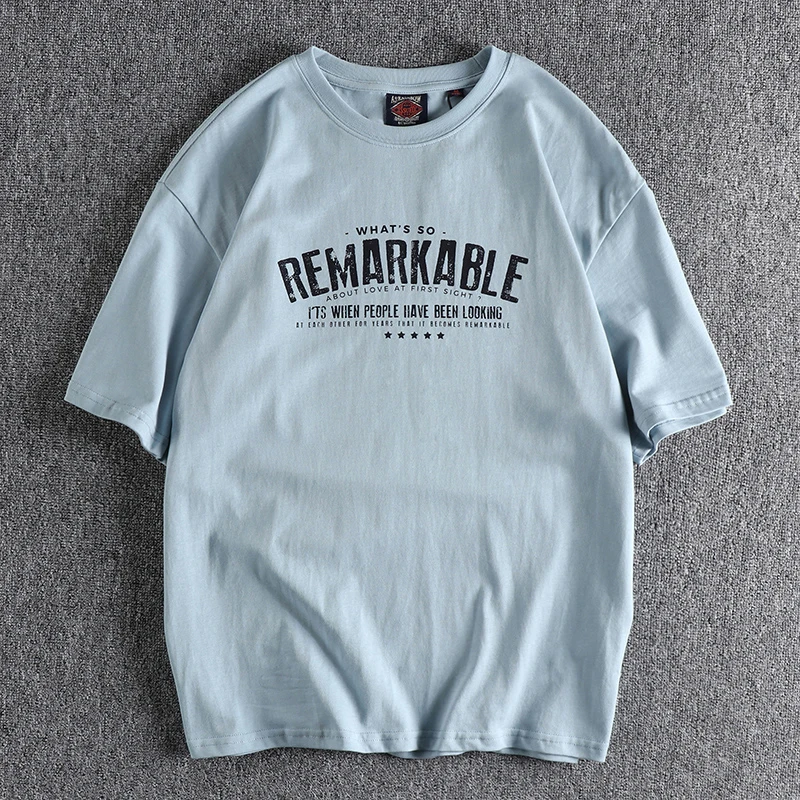 

European and n retro lettering design short-sleeved T-shirt summer new loose round-necked cotton youth half-sleeved shirt