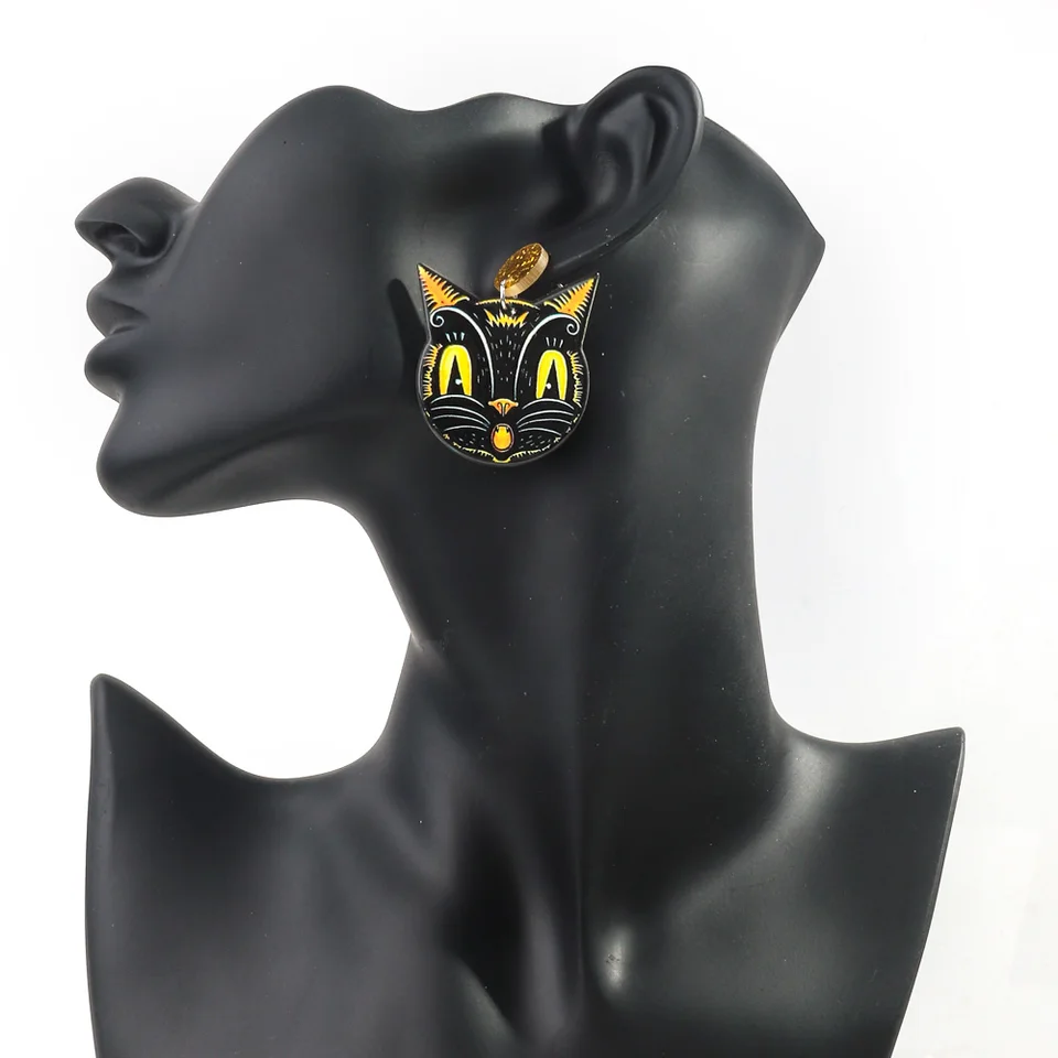 Adorable Black Cat Earrings For Cat Lovers - Acrylic Dangle Charm Earrings For Women