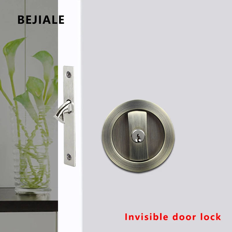 Sliding Door Interior Invisible Sliding Door Built-in Bathroom Kitchen Round Household Universal Wood Lock With Key