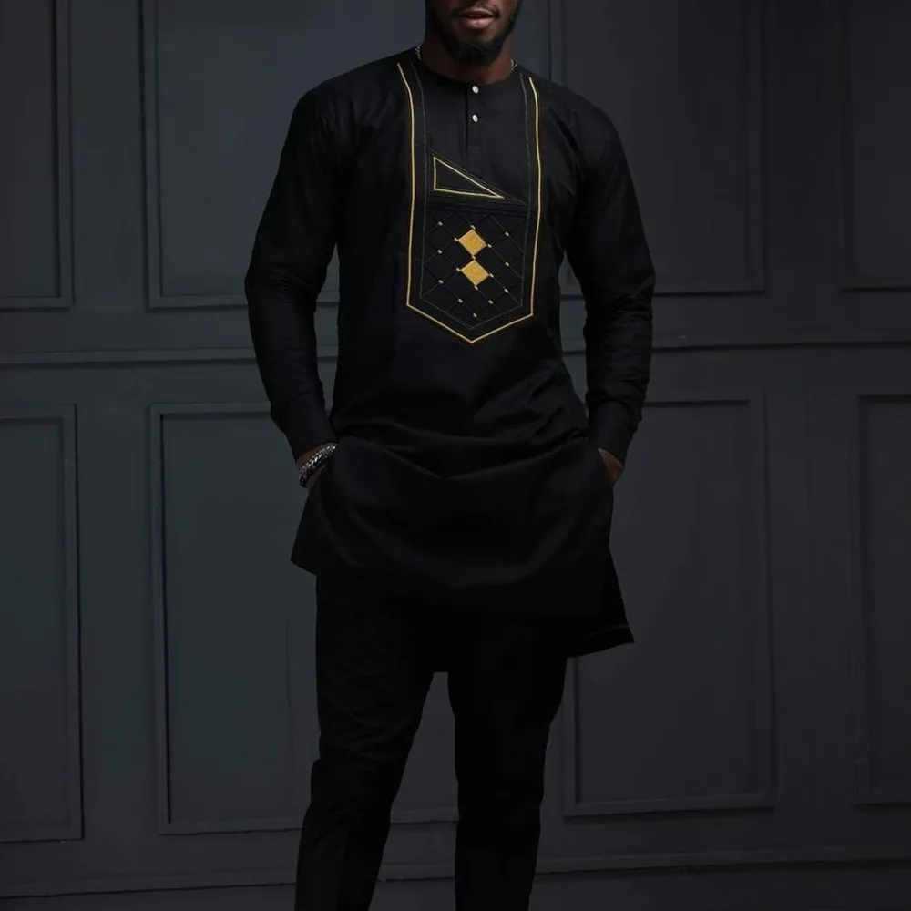 Dashiki 2 Pieces Sets Abaya Men's Clothing Shirt Pant Set Long Sleeve