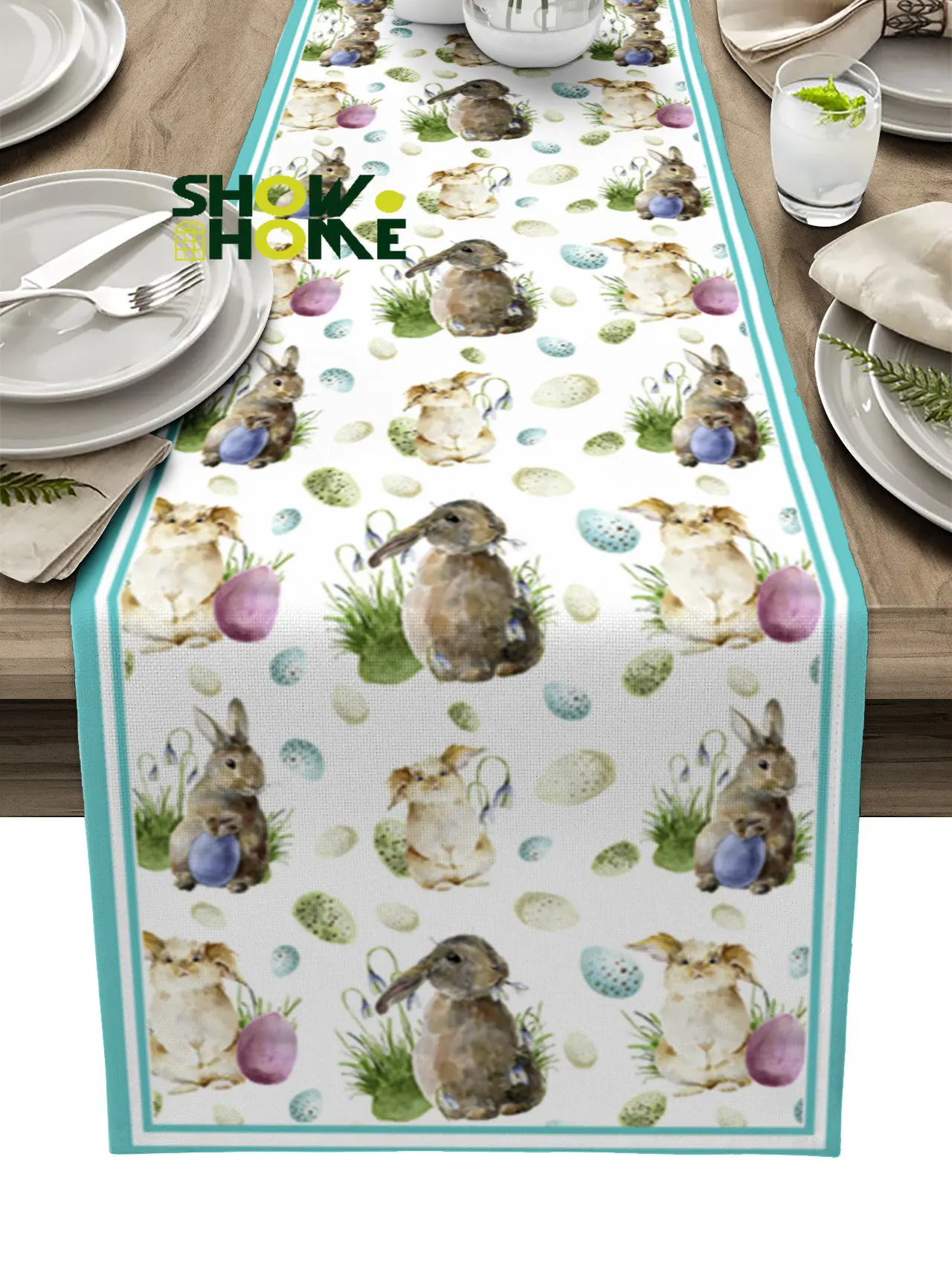 

Easter Bunny Egg Watercolor Table Runner Wedding Decor Table Cover Modern Holiday Party Dining Table Decor Tablecloth