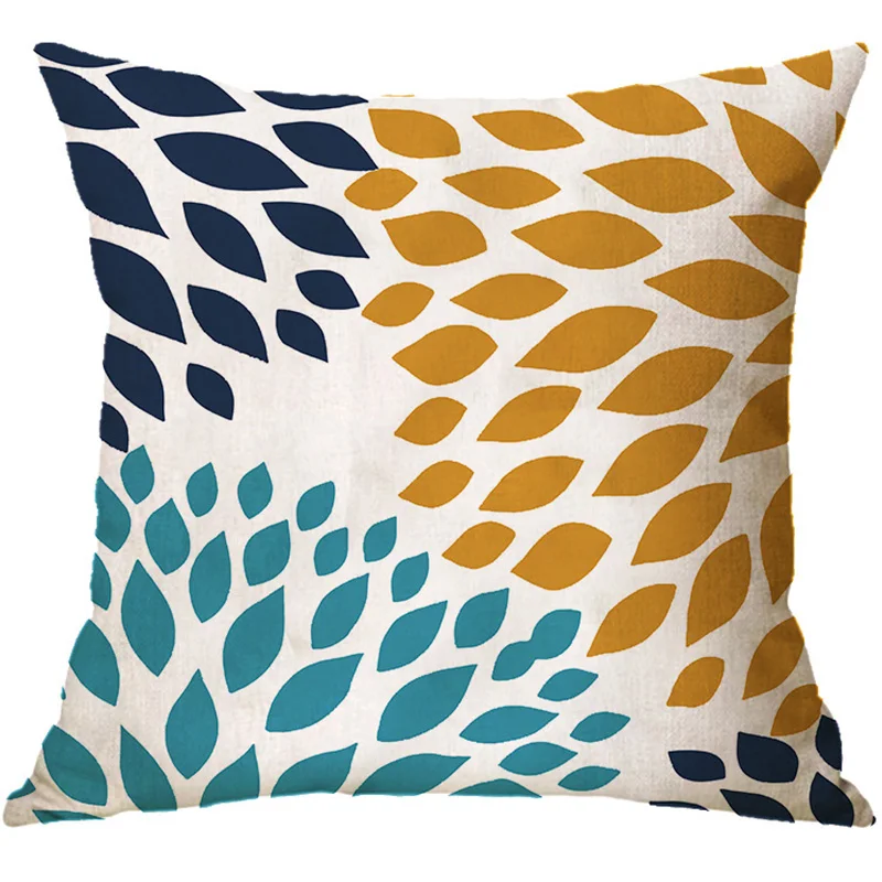 Home Decor Colorful Geometric Cushion Cover For Sofa Office Decoration Nordic Leaf Print Throw Pillow Cover Car Pillowcase