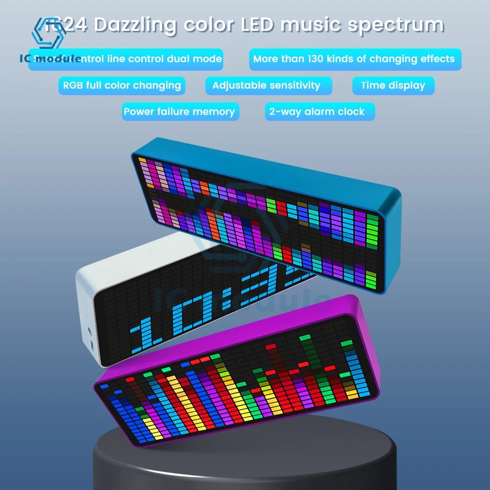

Colorful RGB Rhythm Pickup LED Music Spectrum Rhythm Display Voice Control Level Indicator Atmosphere Light Electronic Clock