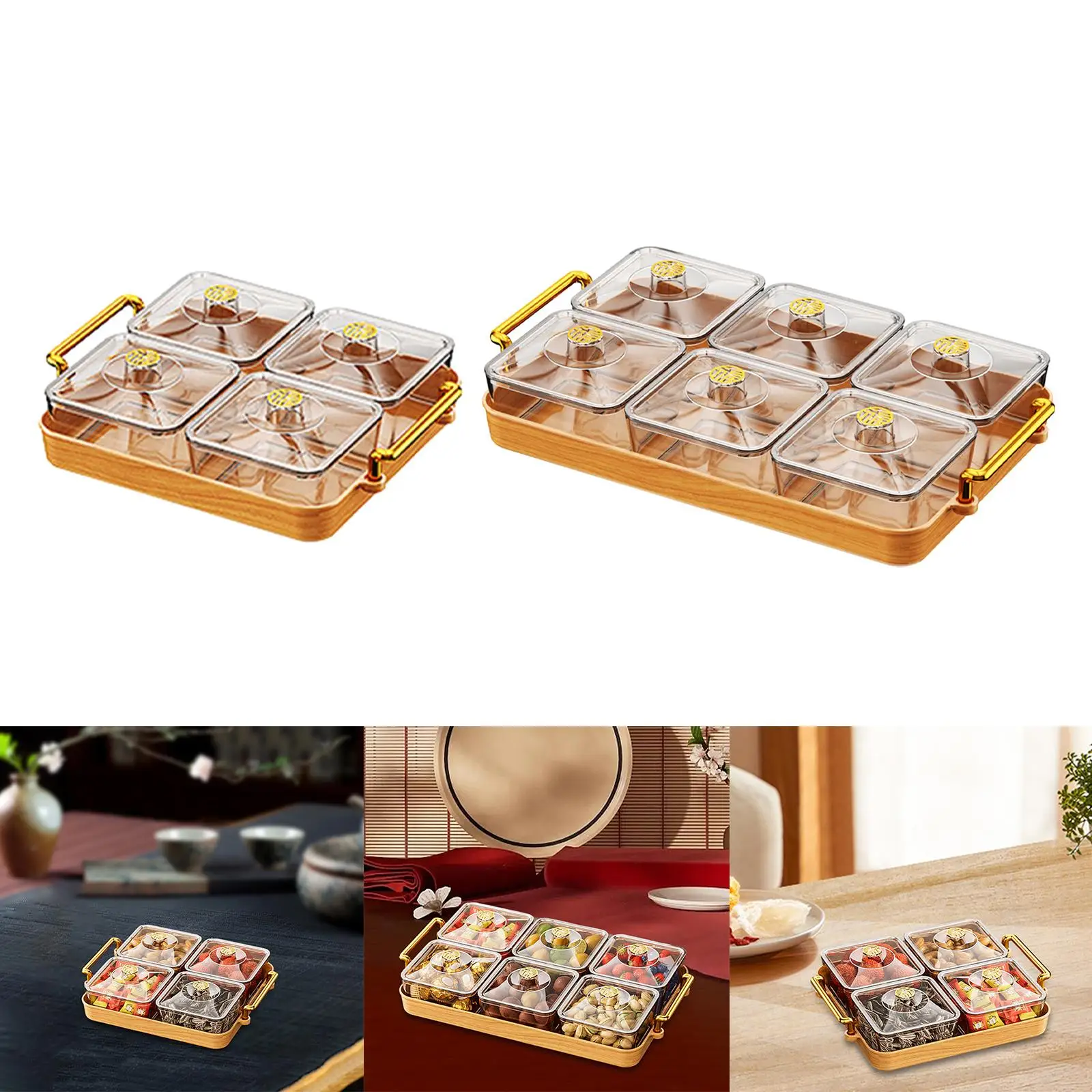 Compartment Serving Tray with Lid Food Storage Box Lightweight Accessory
