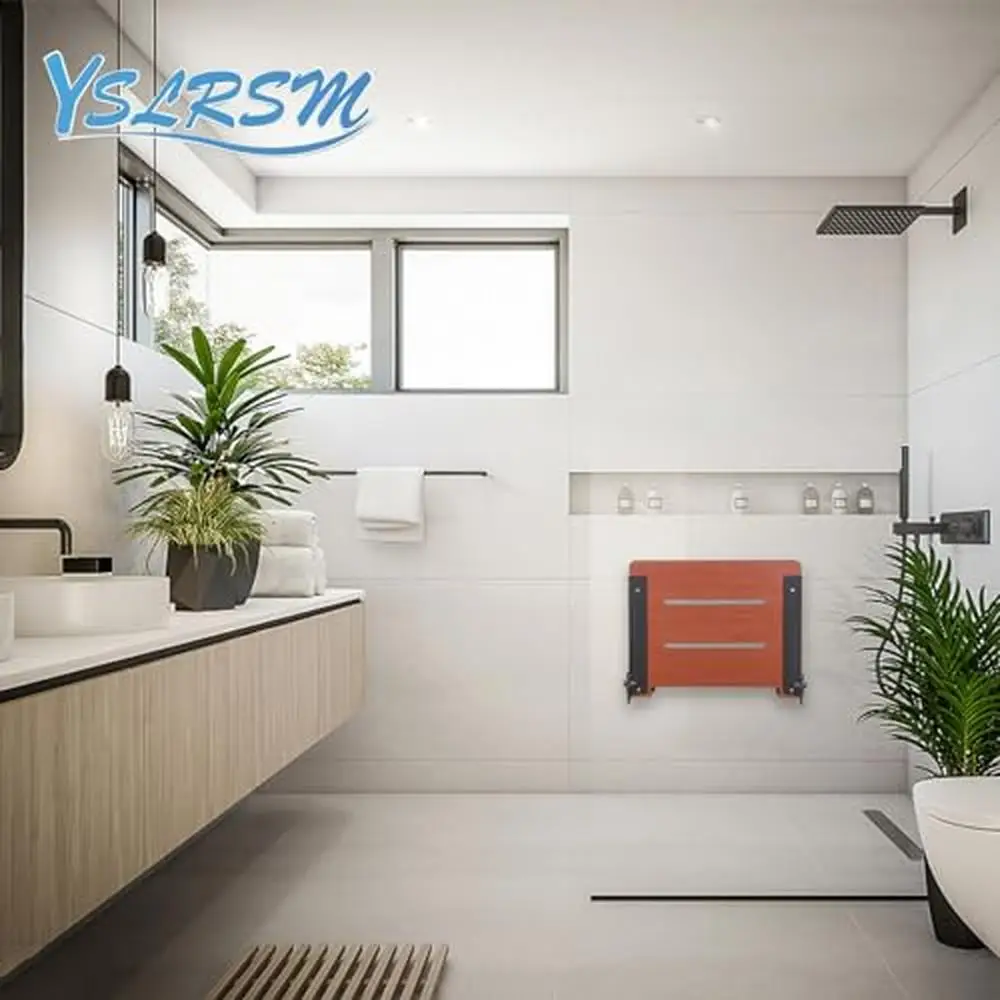 Folding Wall Mounted Shower Seat Phenolic Stainless Steel Support Bathroom Safety 400 lbs Capacity Foldable Fold Up Fold Down 5