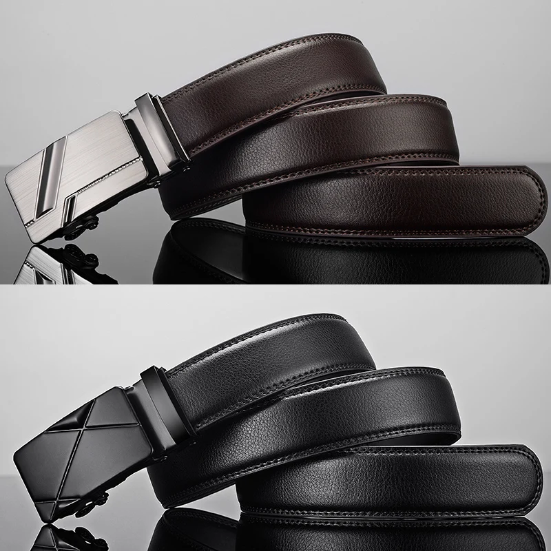 Men Leather Belt Metal Automatic Buckle PU Strap