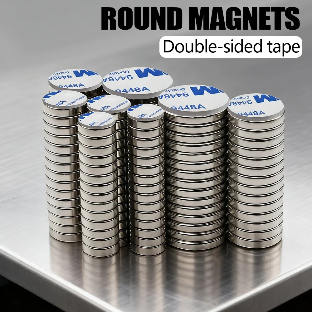 แม่เหล็กทรงกลมที่แข็งแกร่งเป็นพิเศษ แม่เหล็กนีโอไดเมียมที่ทรงพลังพร้อมกาวสองด้าน N35 NdfeB แม่เหล็กถาวรสำหรับติดตู้เย็น 1