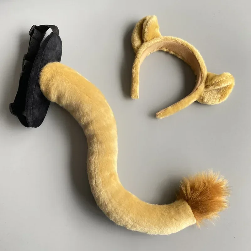 Adults Kids Plush Cartoon Lion Jungle Animal Tail Ear Headband Toy Gift Party Birthday Halloween Costume Cosplay Costume headband