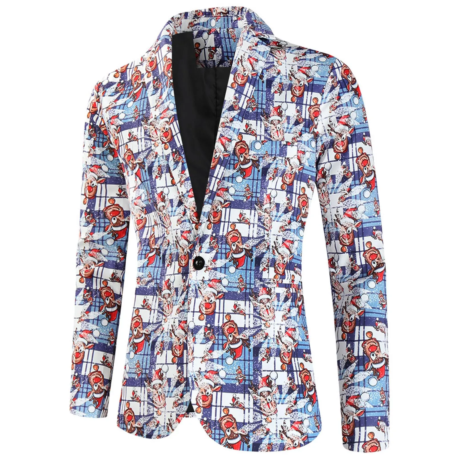 Mens Fashion Leisure Christmas Printed Pocket Buttons long Sleeve V Neck Suit Big Male Suits idle leisure Suit Coat men blazers