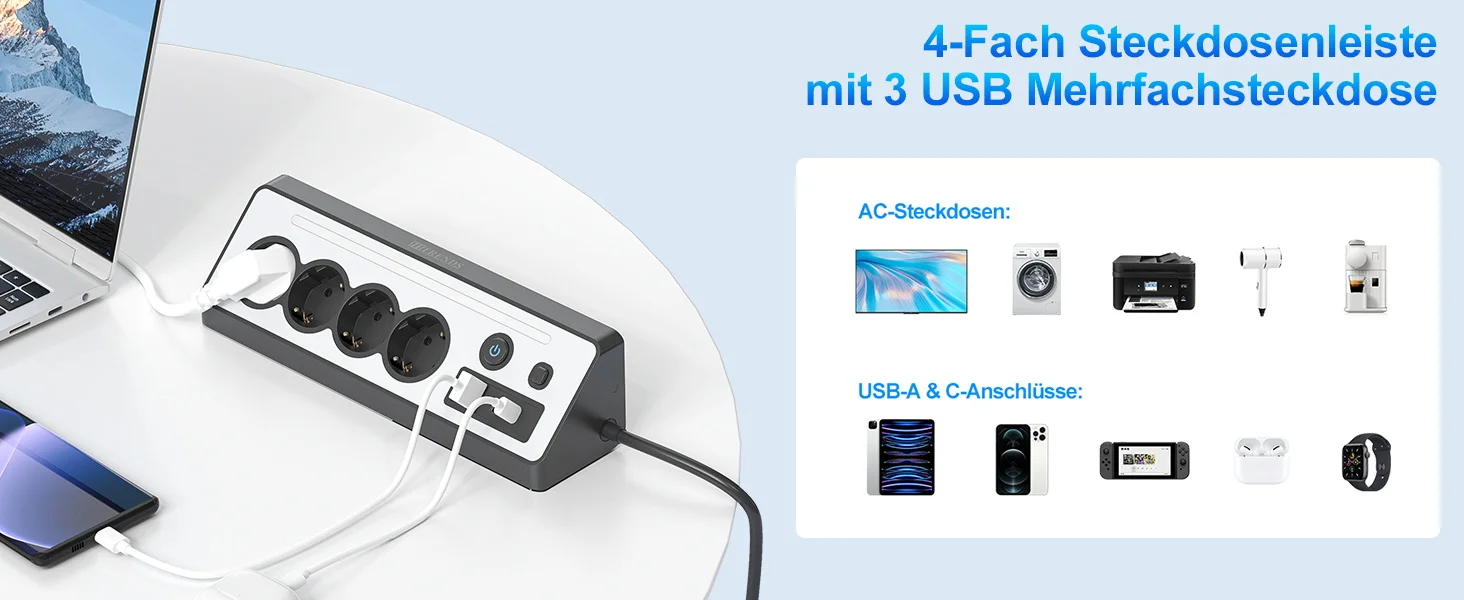 Corner Socket EU plug Power Strip with LED Light, 1.5m cable S99d6454d63154f4ab0074fec7e5a2467R