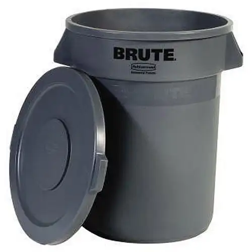 

Rubbermaid 32 gal Brute Garage Trash Can with Lid, Grey Garbage Can, Crush Resistant Material