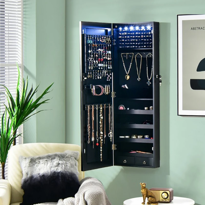 Armario de joyería con espejo de pantalla completa montado en la pared, 6 LED automáticos, collares, elegantes armarios el hogar de MDF de alta calidad| | - AliExpress
