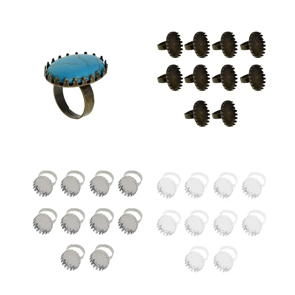 

10pc Adjustable Ring Blanks Settings Crown Oval Bezel Trays Jewelry Findings