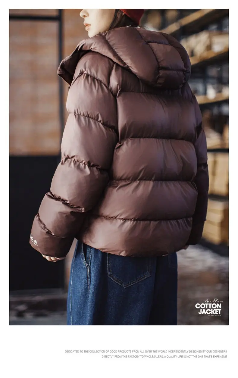 Maden Women's Winter Hooded Puffer Jacket Stand Collar Loose Warm Quilted Cotton Coat Thick Insulated Outerwear Casual Style