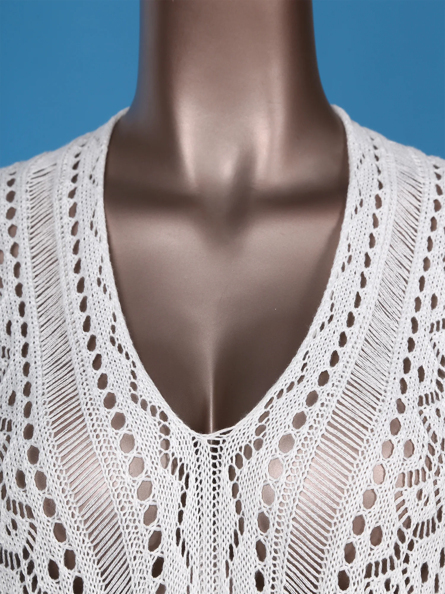 Women Hollow Out Crochet Beach Swimsuit Bikini Cover Ups V Neck Short Sleeve Side Split Drawstring Cover Up Beach Top