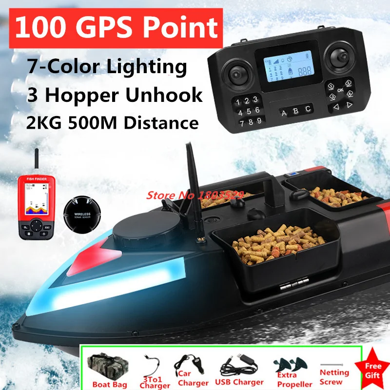 Professional GPS 100 Positioning Point 500M RC Nest Bait Boat 100 GPS Point 3Hopper Cruise Auto Reurn Fishing Boat Nest remote control boat