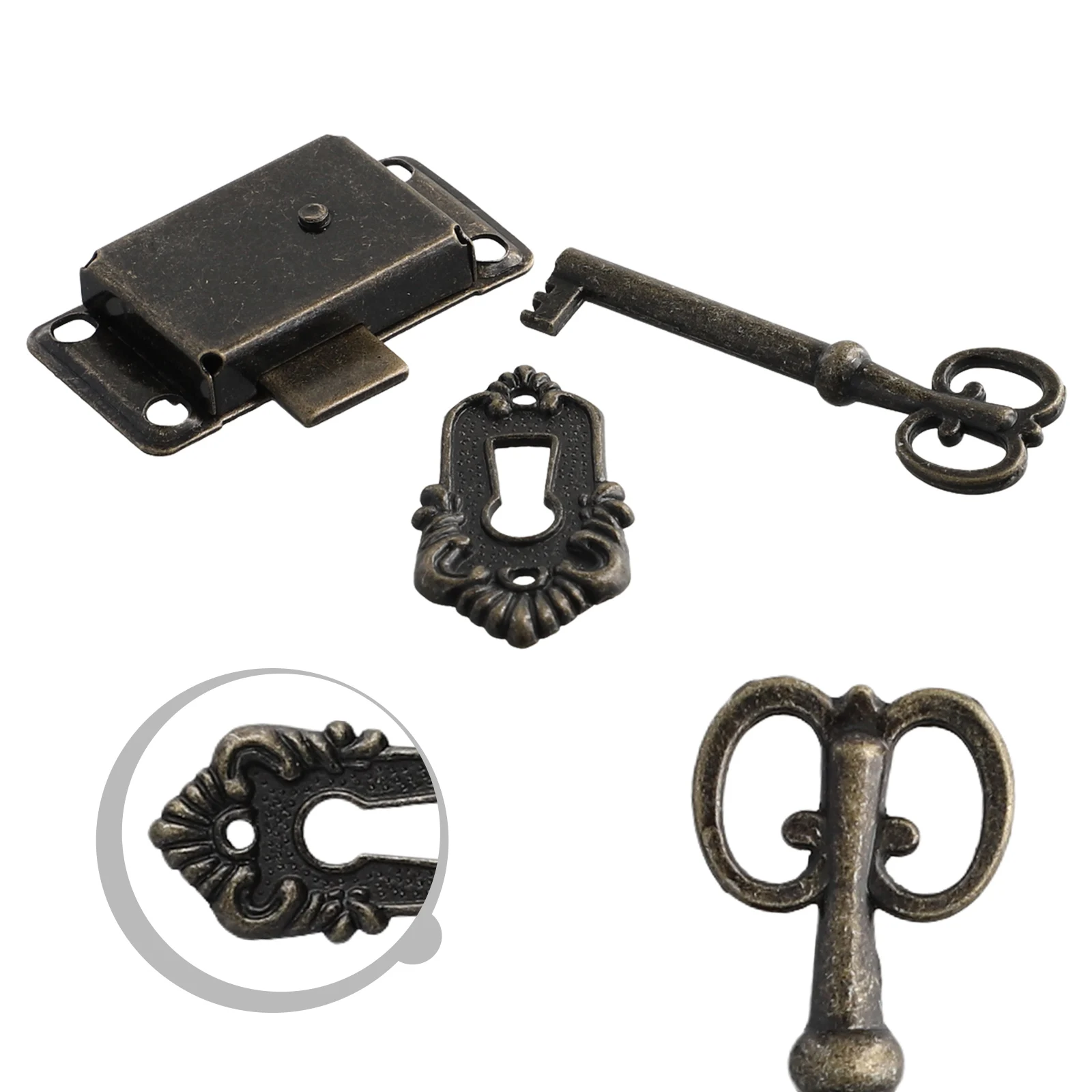 Antique Door Lock Wardrobe Cabinet Door Lock Set Key Drawer Jewelry Box Locks Furniture Hardware Household DIY Decoration