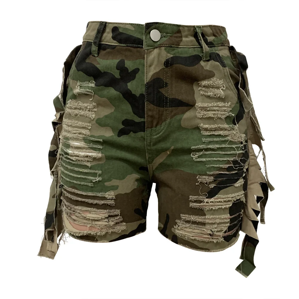Camo Cargo Shorts Cargo Pant High Waist Skinny Joggers 2023 Summer Clothes Women Sexy Fringe Camouflage Pant Y2K Streetwear