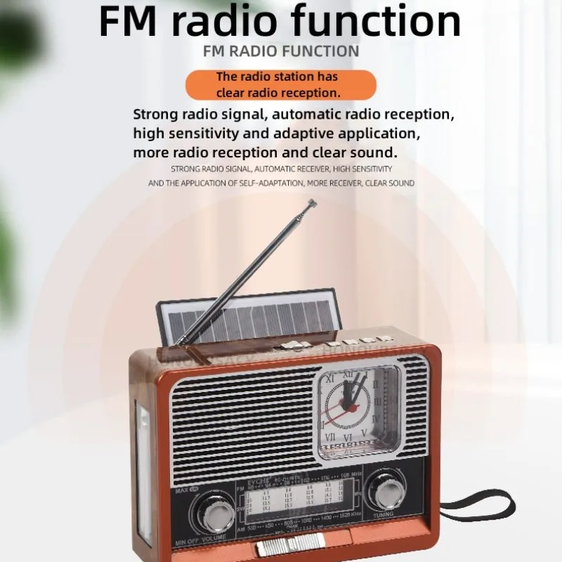 Portable Retro Radio FM/AM/SW1-6 Radio Receiver Bluetooth Speaker Solar MP3  Music Player with