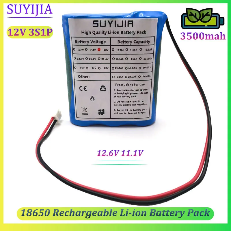 

12V 3S1P 18650 Rechargeable 3500mAh Li-ion Battery Pack 12.6V 11.1V with 5A BMS for Backup Power LED Lighting CCTV Camera Etc