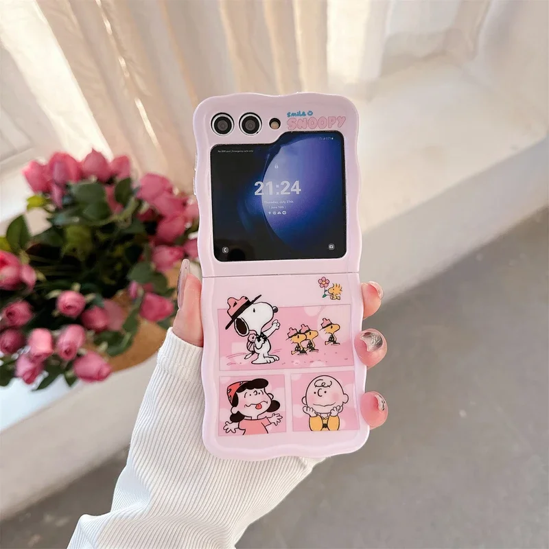 Cute Cartoon Peanuts Snoopy Charlie Brown Phone Case Per Samsung Galaxy Z Flip 5 Soft Tpu Cover Posteriore Per Z Flip 3 4