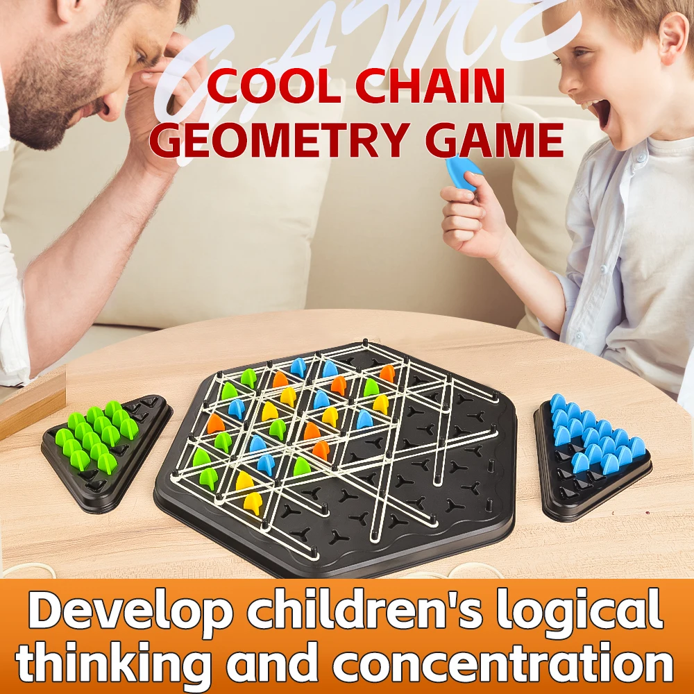 New！Geometry Chain Chess Puzzle Triangle Chess Desktop Game Rubber Band Training Family Interaction for Children Birthday Gift 5