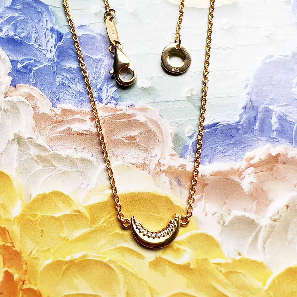 Gold Plated Necklace Moon Brand New Link Chain Fine Jewelry