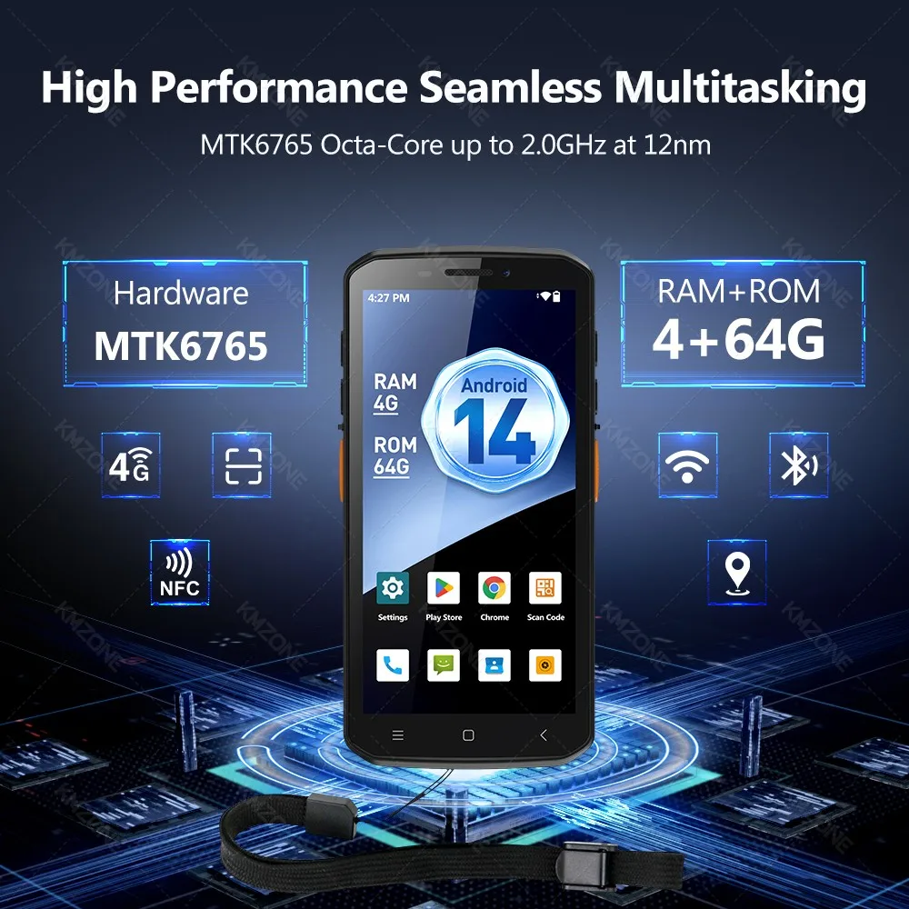Android 14 MTK6765 PDA Terminal with 1D 2D QR Barcode Scanner Reader NFC 4G64G Wifi GPS Data Collector Mobile Warehouse Device