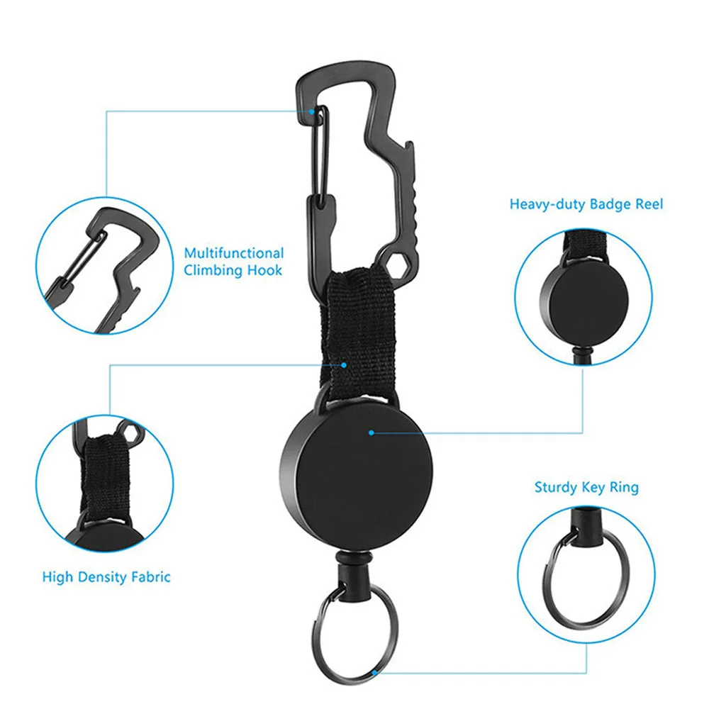 Name Tag Card Metal Retractable Pull Carabiner Opener Badge Reel Badge Holder Clip Keychain Key Ring Clips
