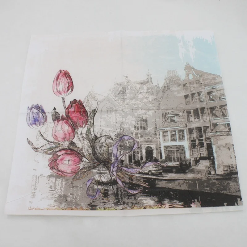 20pcs Tower Flower Pattern Napkins Party Tissue For Birthday/Wedding Party Decor 33x33cm
