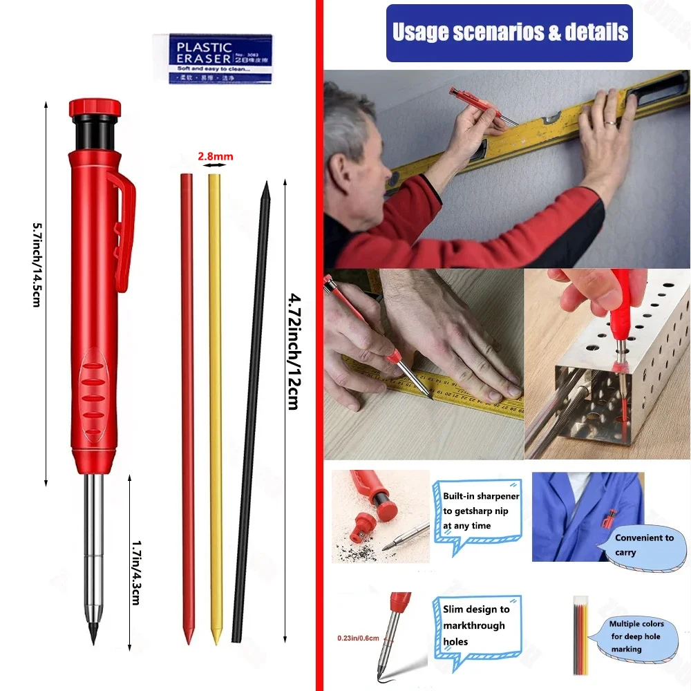 Premium Carpenter's Mechanical Pencil with Deep Hole Marker and Sharpener