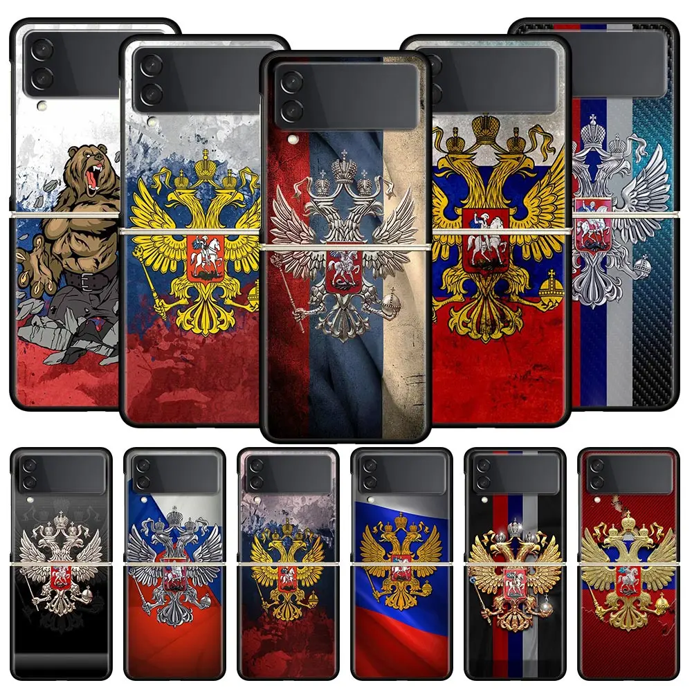 Custodia Per Telefono Russian Flag Z Flip 4 Per Samsung Z Flip 3 5G Black Hard Shell Galaxy Zflip3 Zflip5 Cover Pieghevole Luxury Coque Funda