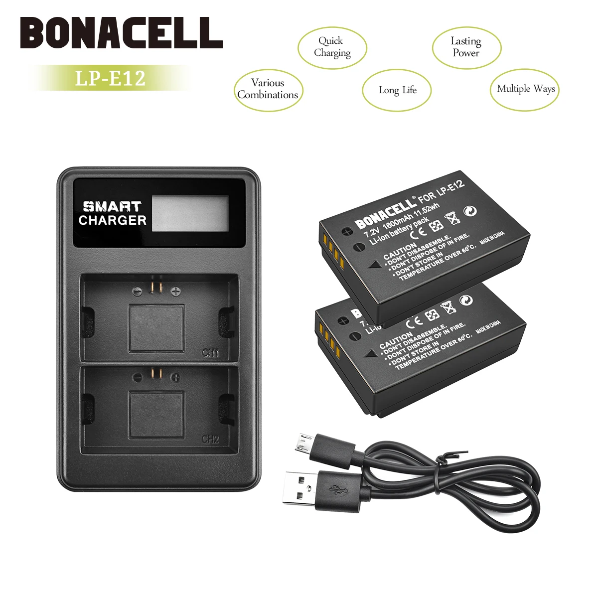 Digital Camera Battery LP-E12 For Canon Rebel SL1 100D Kiss X7 EOS-M EOS M M2 EOS M10 M50 M100 1600mAh