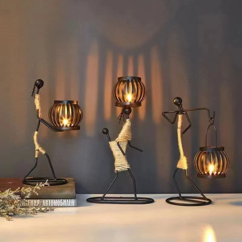 New Candle Holder Nordic Metal Abstract Character Handmade Vintage Candlestick for Wedding Home Coffee Shop Table Art Decoration 1