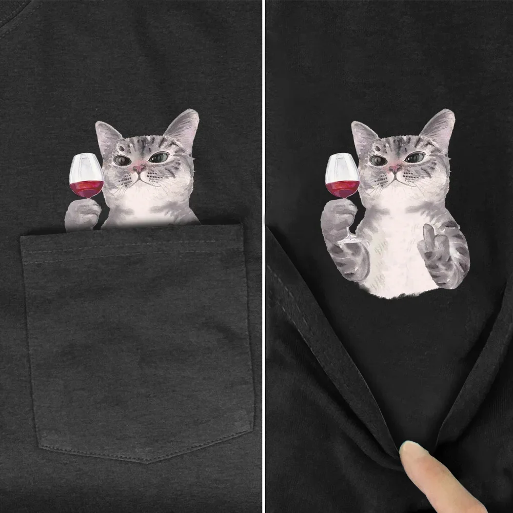 CLOOCL Tier T-Shirt Mode Marke Sommer Tasche Katze Aufkleber Gedruckt T-shirts Herren Frauen Shirts Hip Hop Tops Lustige Baumwolle Tees – Detail 7