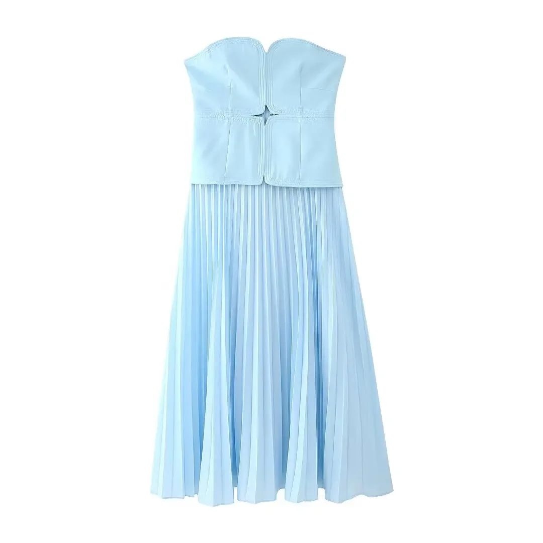 

Women's summer new fashion opening design sexy Bra pleated midi dress retro backless zippered women's dress Mujer