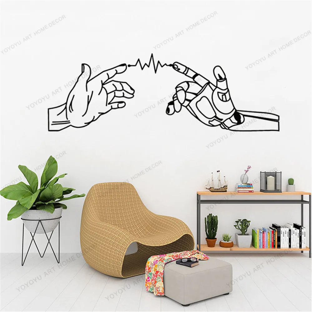 

Robot Human Hands Mechanical Cyber Technology Wall Decal Classroom Office Interior Decor Vinyl Window Stickers Mural CX750