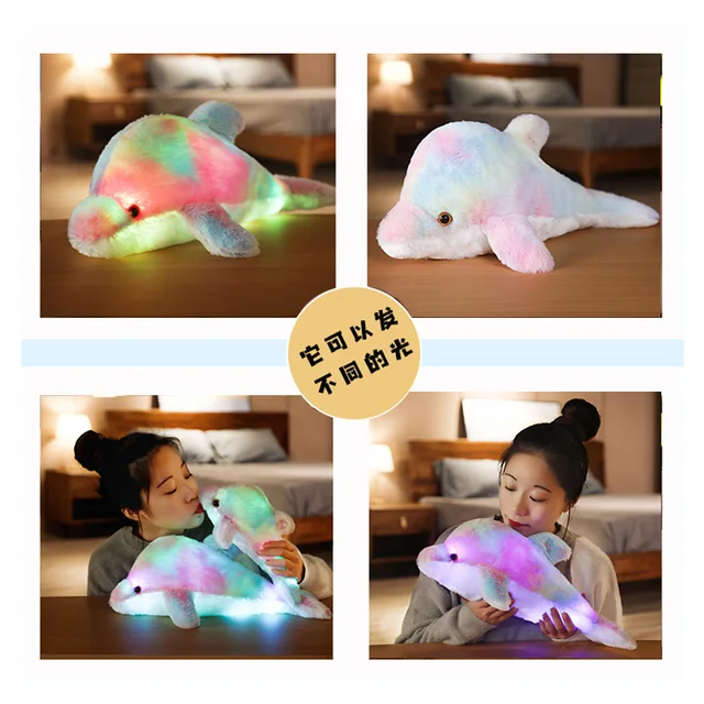 45cm 30cm Rainbow Creative Light Up Led Dolphin Stuffed Animals Plush Toy Colorful Fish Glowing Christmas Gift For Kids Pillow 5