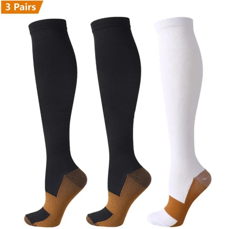 Copper Compression Knee-High Socks - Anti-Fatigue & Pain Relief, Unisex, 3 Pairs