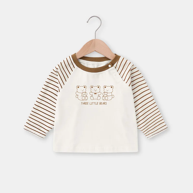 Spring Autumn Baby Boys Long Sleeves Cotton Bear Print Toddler Boy Tees Loose Raglan Spliced Sleeve Round Collar Kid Boy T-shirt