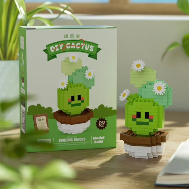 New Creative Fun Cartoon Characters Micro Diamond Building Blocks Cactus Nano Brick Potted Plant Building Educational Toy Gift 13