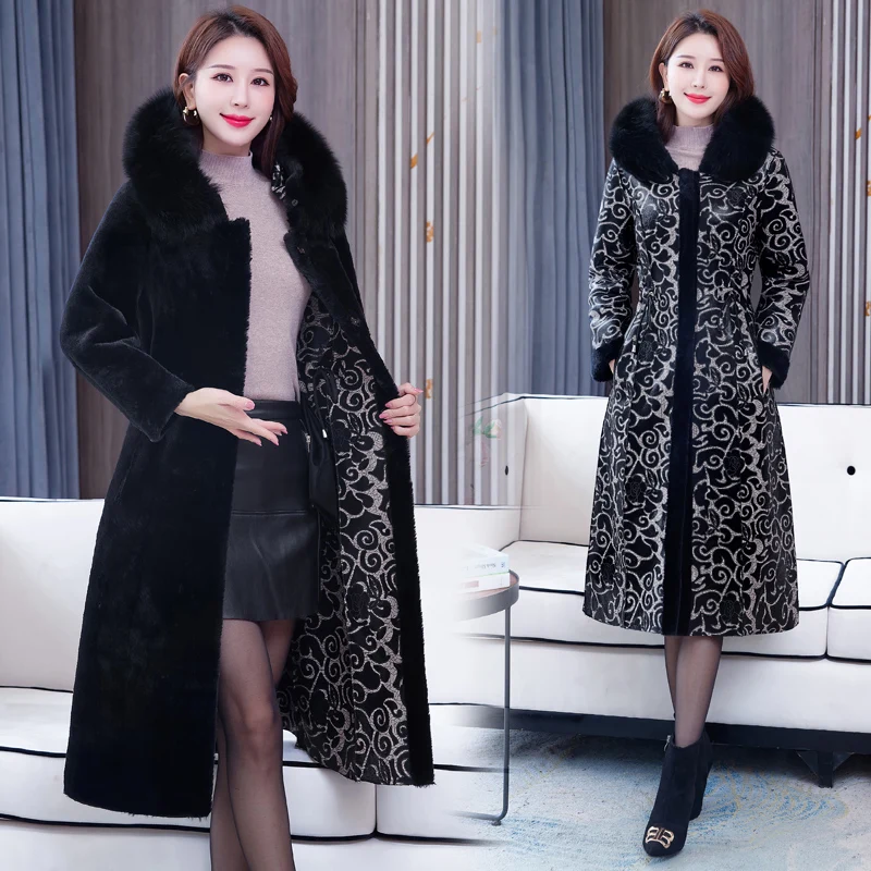 

New Wear on Both Sides Fur Jacket Women X-Long Middle-aged Woman Winter Faux Fur Coat Hooded Elegant Thick Warm Winter Overcoat