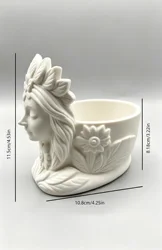 Goddess Head Succulent Planter - Creative Human Face Flower Pot for Small Indoor Plants and Home Decor (White)