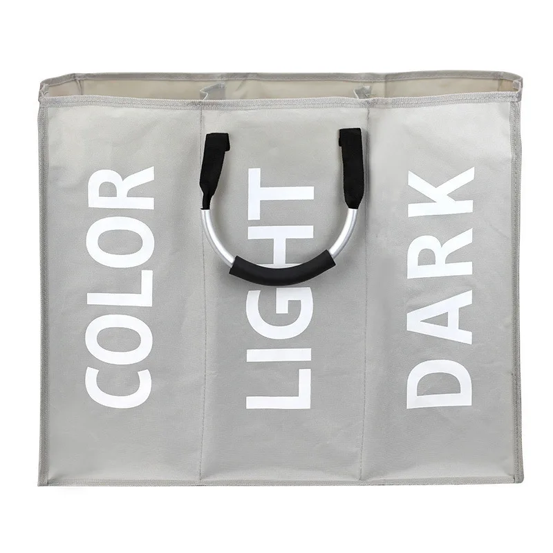 Laundry Basket 1pc 3 Grids Foldable Bag Dirty Clothes Hamper Waterproof Oxford Durable Fabric Storage