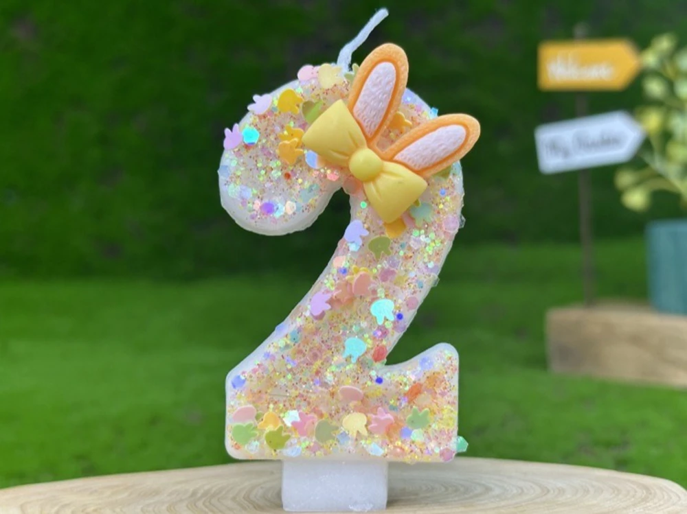 1 Stück 0-9 Digitalkerze mit Hasenohren, kreative Zahlenkerzen mit Schleifenknoten, Kuchendekoration für Geburtstag, Hochzeit, Feiern, Partys – Detail 8